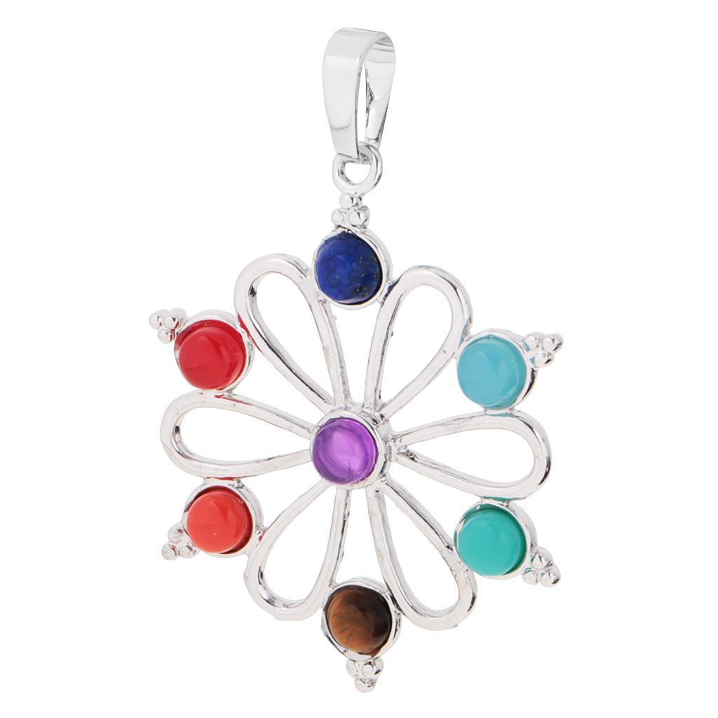 2-7pack Colorful Sun Flower Silver Pendant Reiki Hollow Necklace Peaceful
