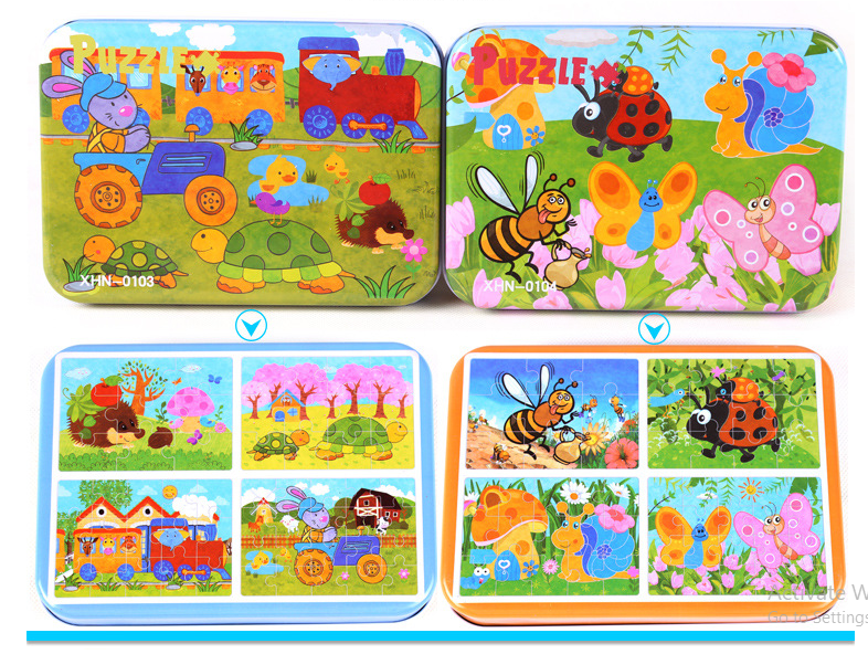 Đồ chơi hộp tranh xếp hình Puzzle 4 cấp độ 9-12-15-20 miếng nhiều chủ đề cho bé - Đồ chơi thông minh trẻ em