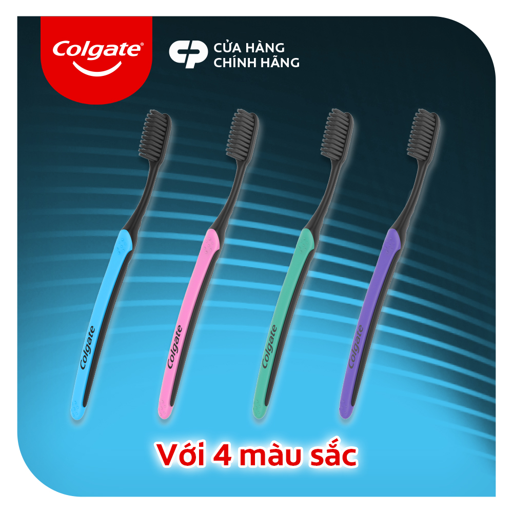 Bộ 4 bàn chải đánh răng Colgate than hoạt tính kháng vi khuẩn SlimSoft Charcoal mềm mảnh (Màu và Bao bì ngẫu nhiên)