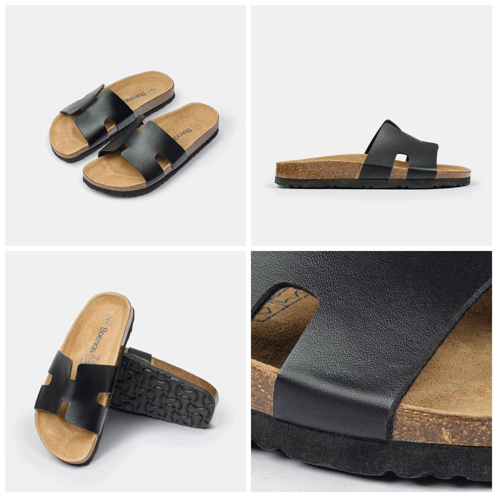 Dép đế trấu nam nữ unisex birken quai ngang Buenas - BU05 đen