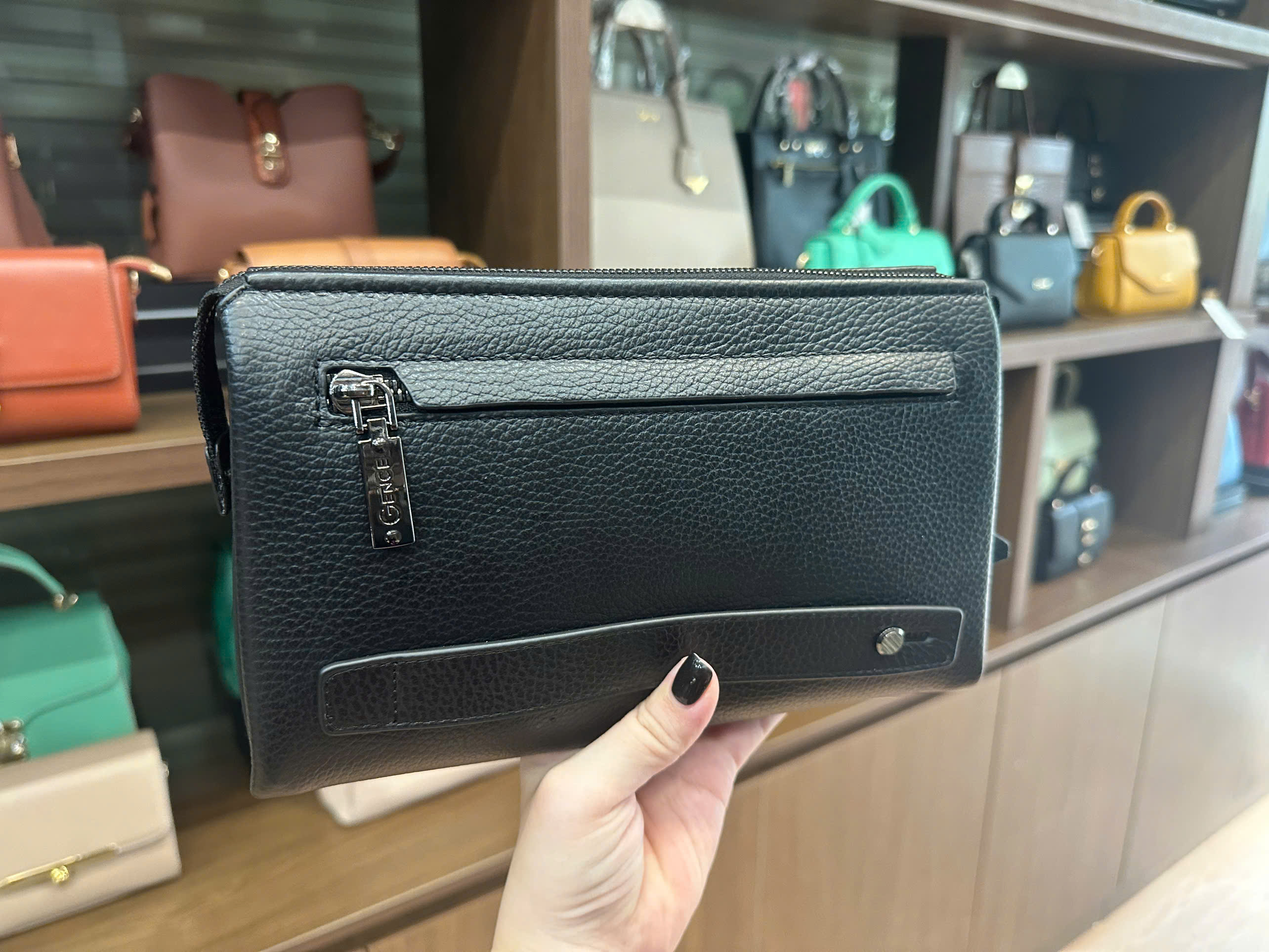 Ví Cầm Tay Clutch Nam Chính Hãng GENCE RB06 Da Bò Khóa Vân Tay Cao Cấp Màu Đen