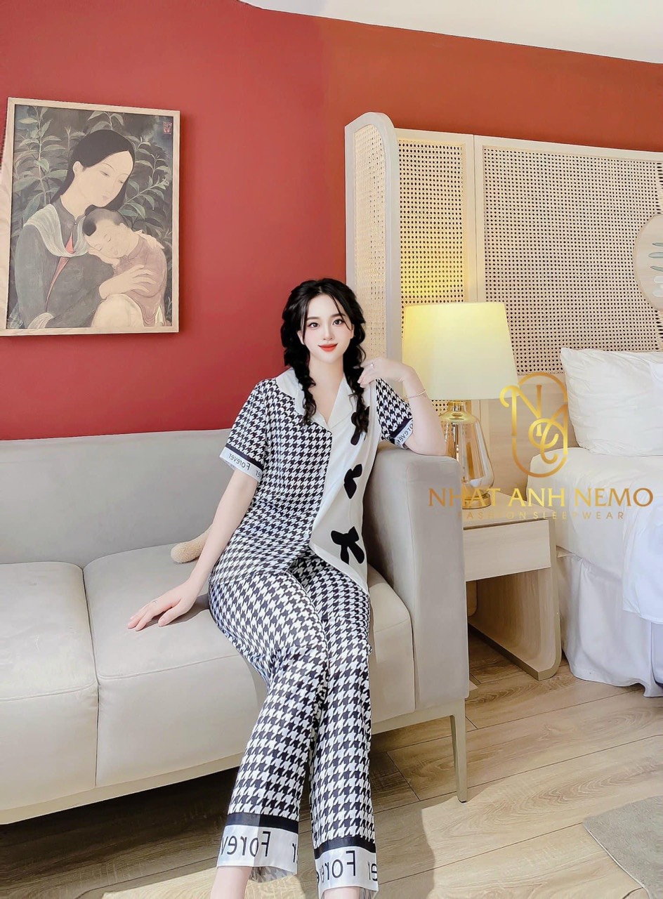 Bồ Bồ Nữ Tay Ngắn Quần Dài Hoạ Tiết Nơ xinh xắn