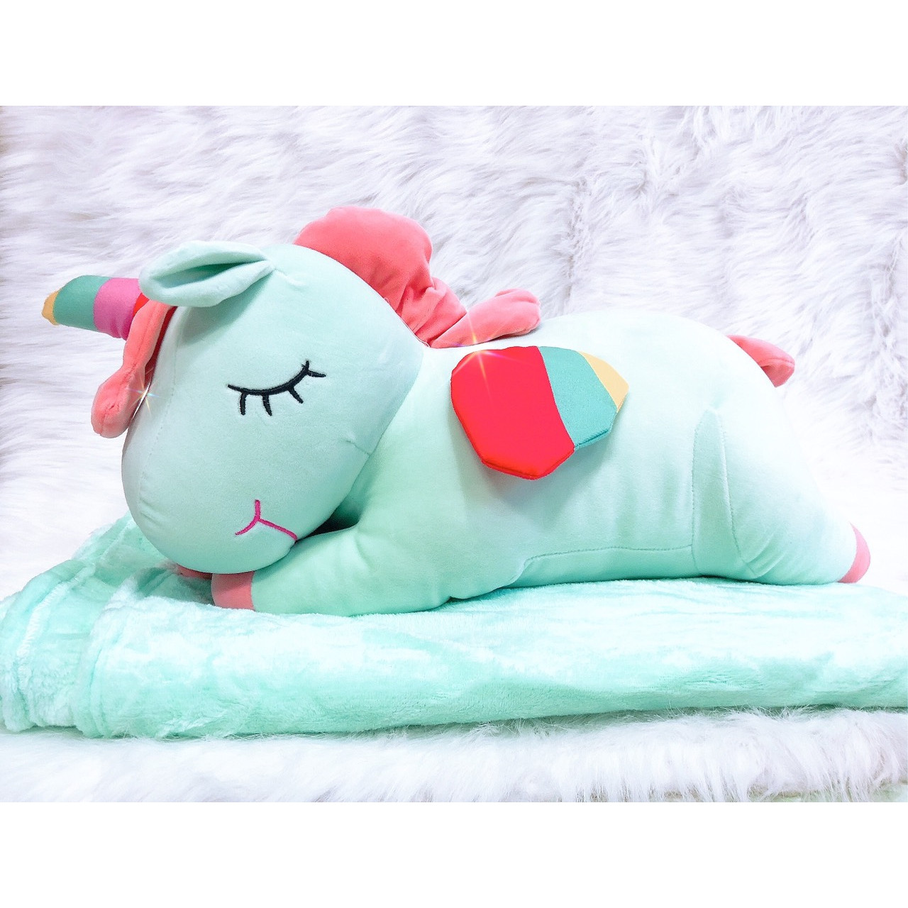 Gấu mền 3 trong 1 Unicorn xanh