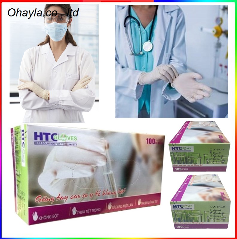 Găng tay y tế HTC cao su Latex, không bột 100 cái/hộp