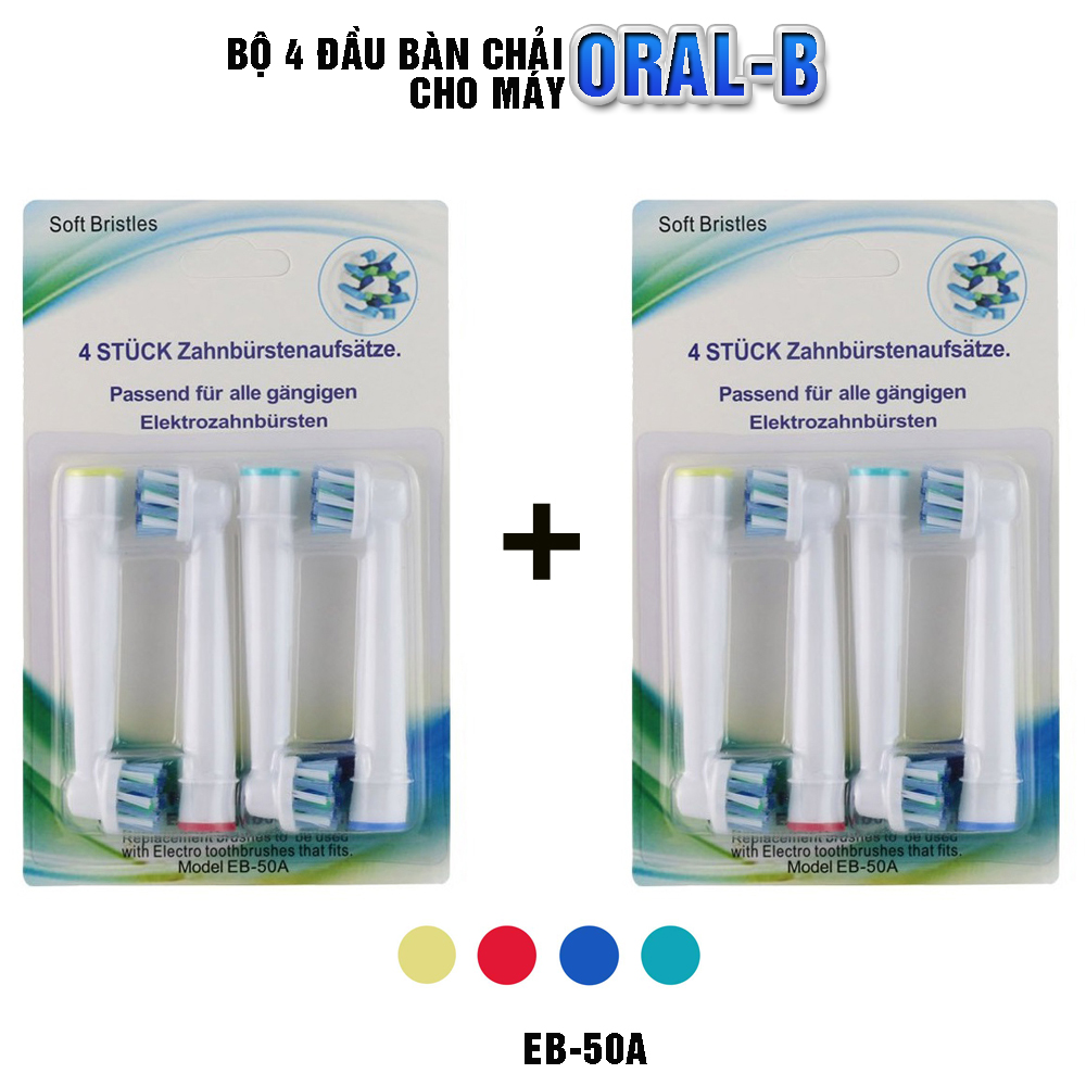 Cho máy Oral B Braun Cross Action EB-50A, Set Bộ 4 đầu bàn chải đánh răng điện đánh tan mảng bám