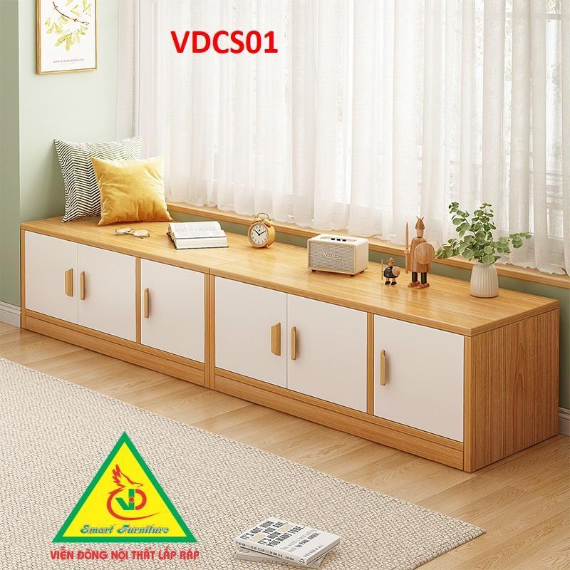 Tủ gỗ thấp kê cửa sổ, ban công , dọc tường nhiều ngăn VDCS01 - Nội thất lắp ráp Viendong Adv