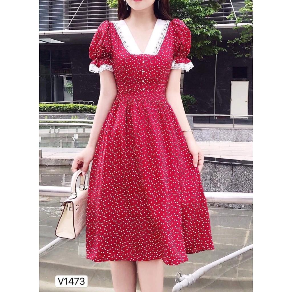 Đầm lụa xoè tiểu thư phối ren cột nơ eo xinh xắn