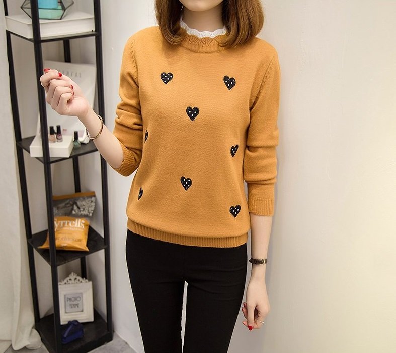 Hình ảnh Áo Sweater Tay Dài Cổ Tròn Họa Tiết Trái Tim Phong Cách Hàn Quốc Thời Trang Cho Nữ - Áo Len Nữ Thu Đông ARCTIC HUNTER Al52