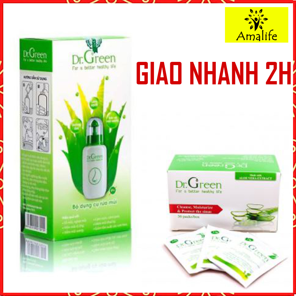 Combo Bình rửa mũi Dr.green + 40 gói muối nha đam