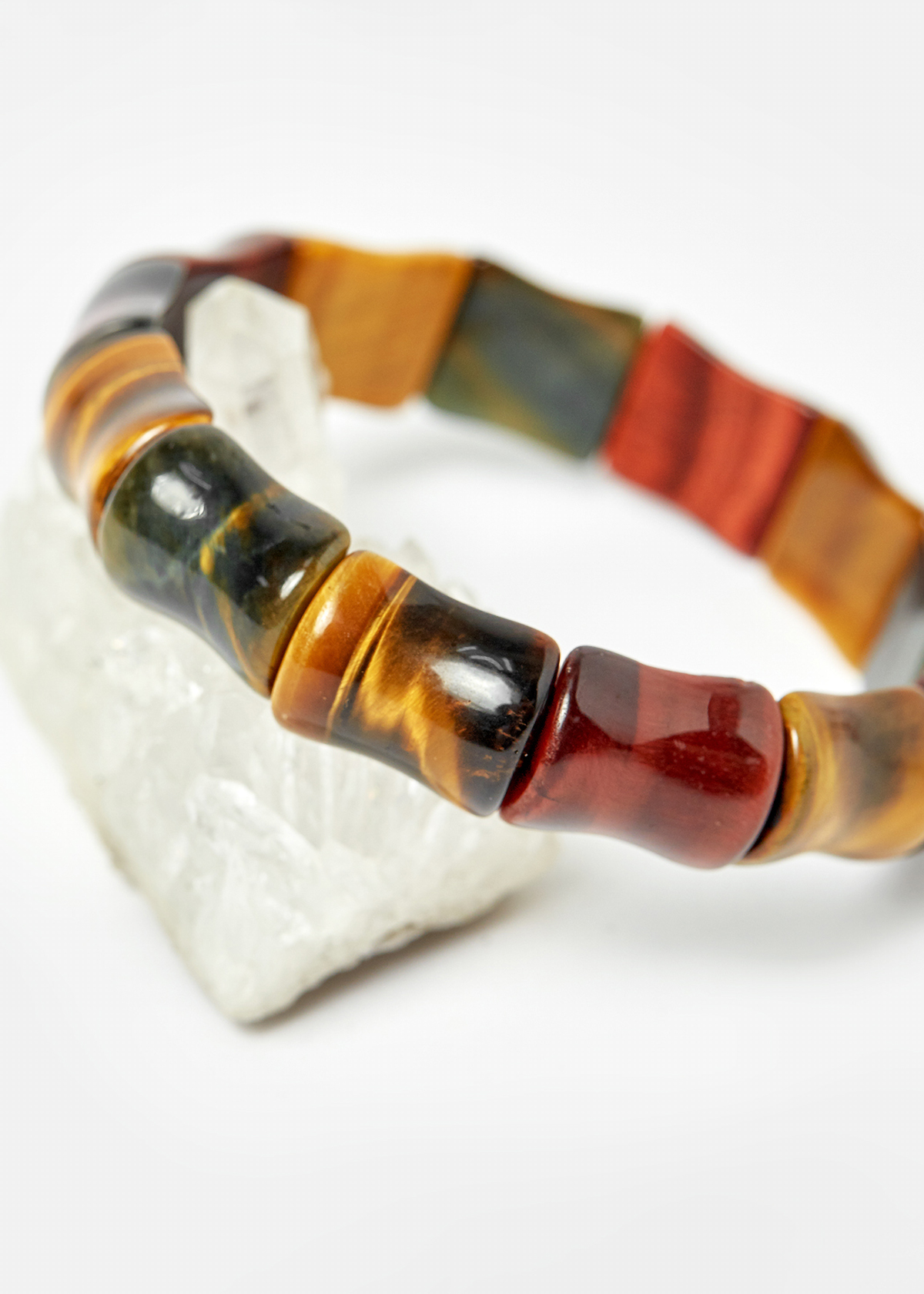 Vòng thạch anh mắt hổ tam tài bản đốt trúc 15x13mm - Ngọc Quý Gemstones