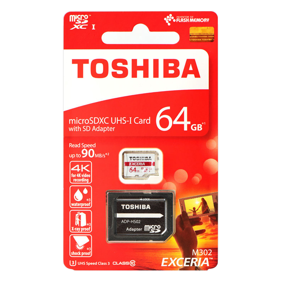 Thẻ Nhớ Micro SD Toshiba Exceria M302 64GB U3 Class 10 - 90MB/s (Kèm Adapter) - Hàng Chính Hãng