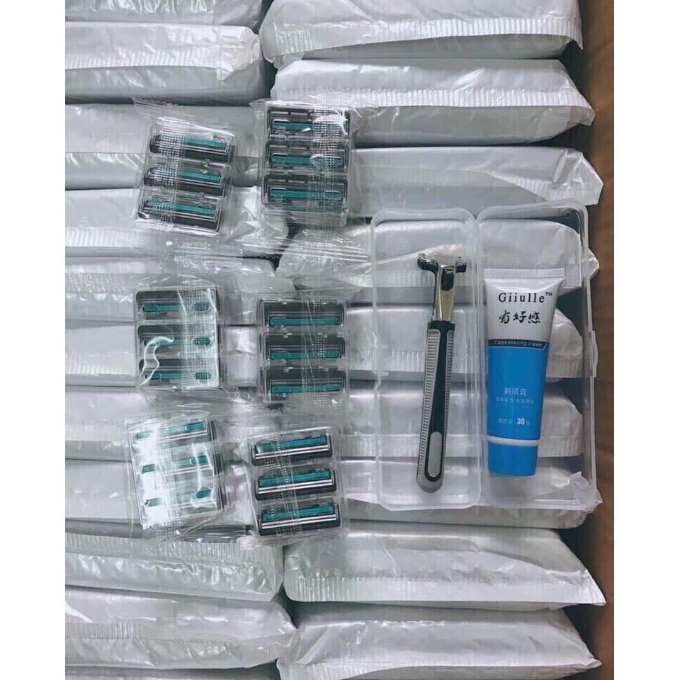 COMBO DAO CẠO RÂU TẶNG KÈM 30 LƯỠI DAO KÉP + TUYP KEM CẠO RÂU