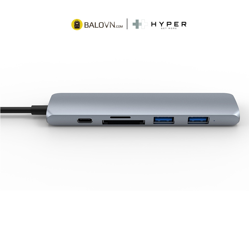 Cổng Chuyển Type-C Hyperdrive HDMI 4K Bar 6 In 1 USB-C Hub for Macbook, Ipad PC & Devices (HD22E) - Hàng Chính Hãng