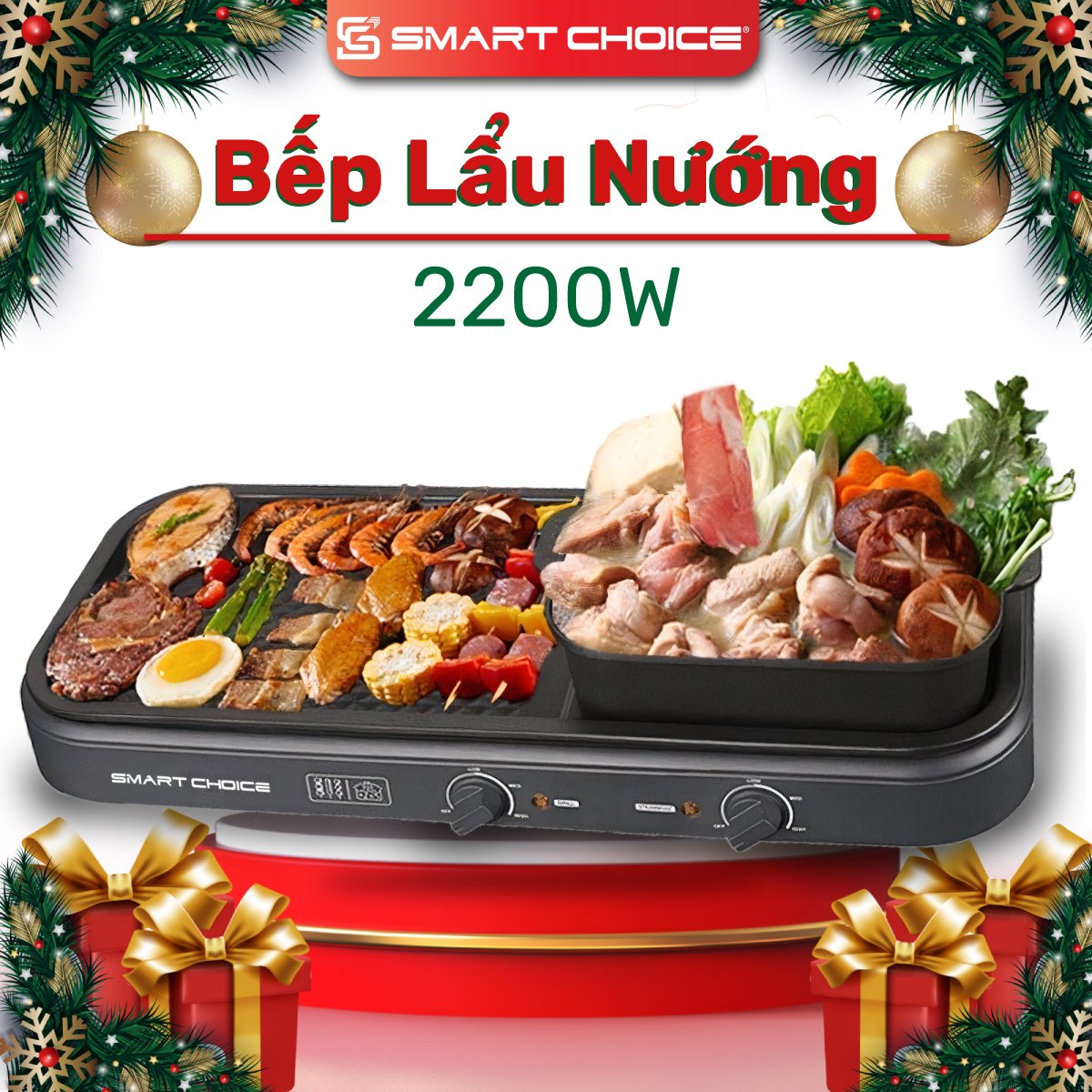 [Nhập CECAMP30KD1 giảm 30K] Bếp Lẩu Nướng Điện Đa Năng SMARTCHOICE SCG-LN001, Bếp Lẩu Nướng 2 Ngăn Cao Cấp Điều Chỉnh Nhiệt Độ Độc Lập, Khay Tháo Rời - Hàng Chính Hãng