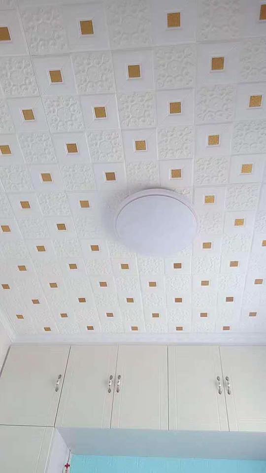 Combo 10 tấm xốp dán tường giả da đính decal màu vàng