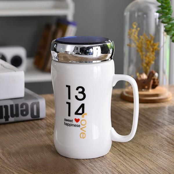 Cốc Sứ giữ nhiệt 400ml nắp gương soi được ảnh chuyên ủ cháo cho bé CÓ TAY CẦM
