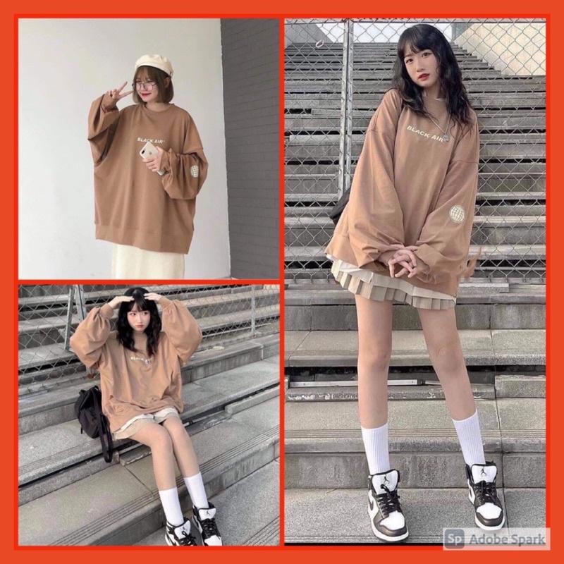 Áo Nỉ Form Rộng Black Air Nữ Sweater tay bồng oversize, thêu chữ cá tính Ulzzang