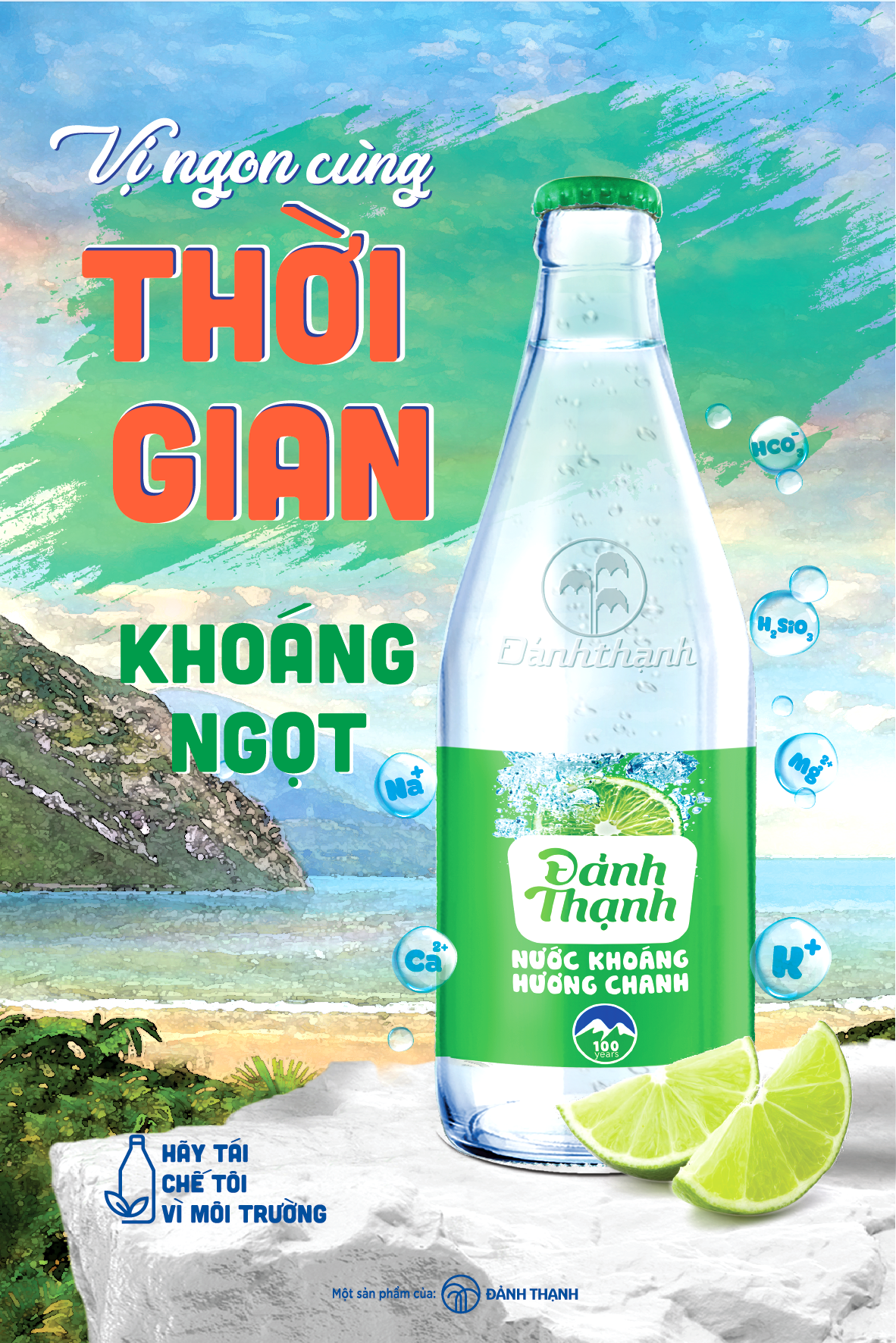 Thùng 12 chai Nước Khoáng Thiên Nhiên Có Ga Đảnh Thạnh Khoáng Chanh chai thủy tinh 430ml