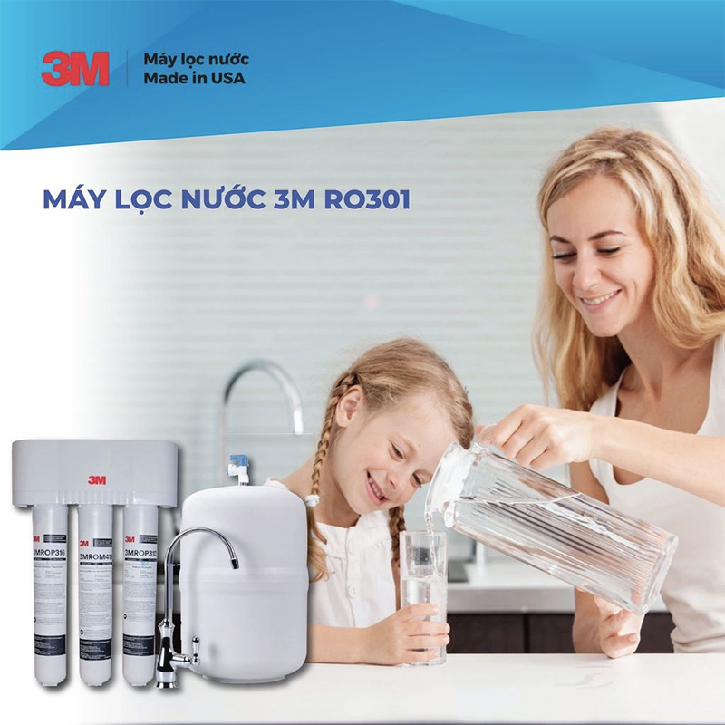 [LẮP ĐẶT TOÀN QUỐC] Máy Lọc Nước 3M RO301 Uống Trực Tiếp, Công Suất 5.678 Lít, Nước Tinh Khiết Công Nghệ R.O Không Dùng Điện, 3 Lõi Cao Cấp, 3MRO301 ROP310 ROP316 ROM413 - Nhập Khẩu Mỹ, Hàng Chính Hãng 3M