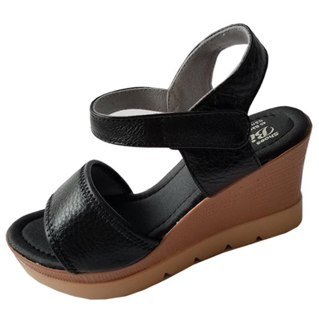 Giày sandal đế xuồng nữ da bò thật cao 7 phân HKT52