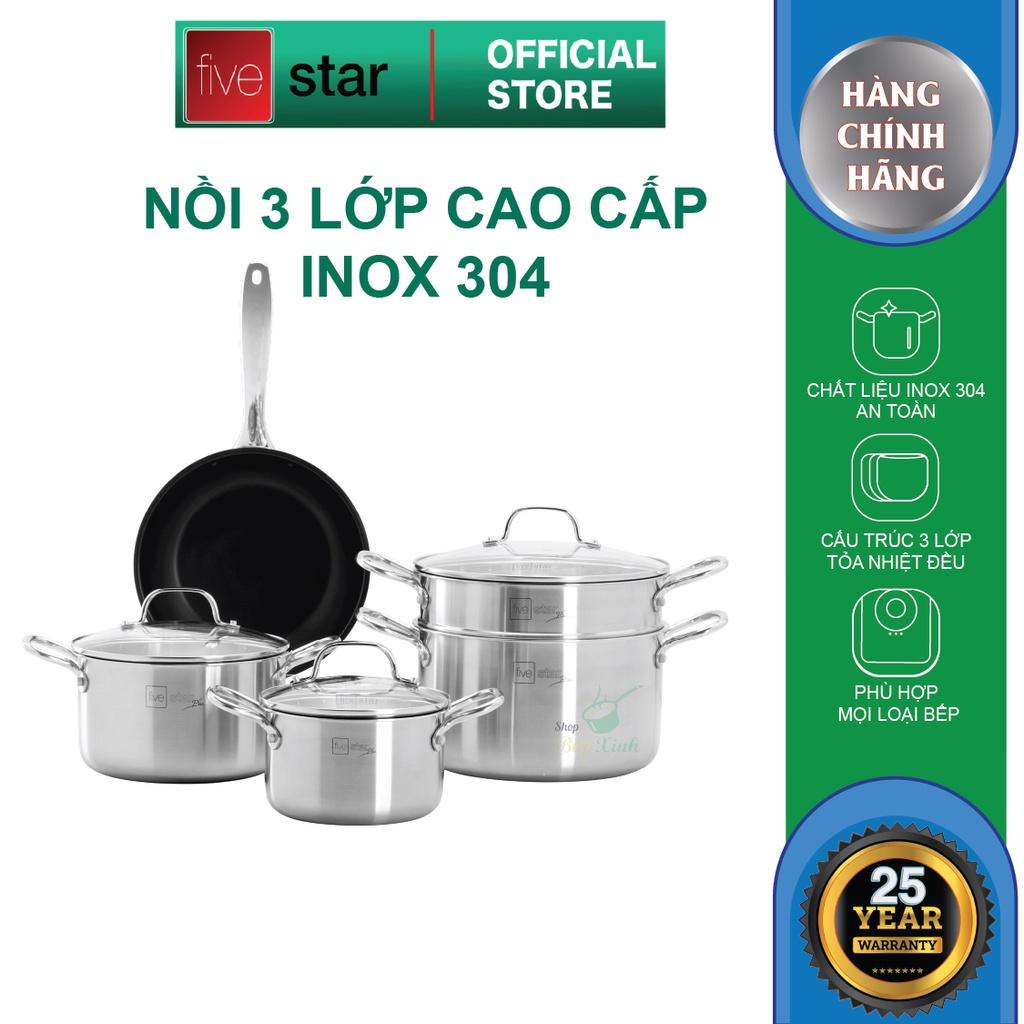 Bộ nồi chảo 3 lớp đáy liền inox 304 cao cấp Fivestar Plus dùng được mọi bếp , bảo hành 25 năm