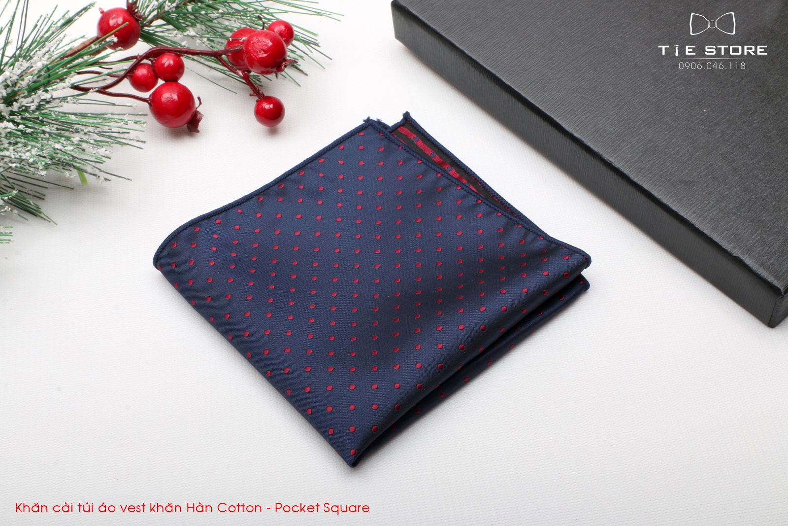 Khăn Cài Túi Áo Vest - Pocket Square - Phụ Kiện Cài Áo xanh chấm bi