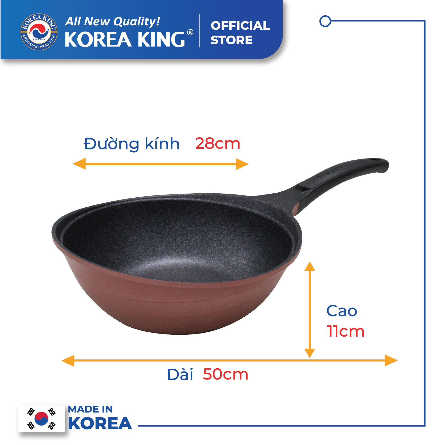 Combo 2 chảo sâu, cạn Colormic Korea King (1 chảo cạn 20cm và 01 chảo sâu 28 cm)-Hàng chính hãng