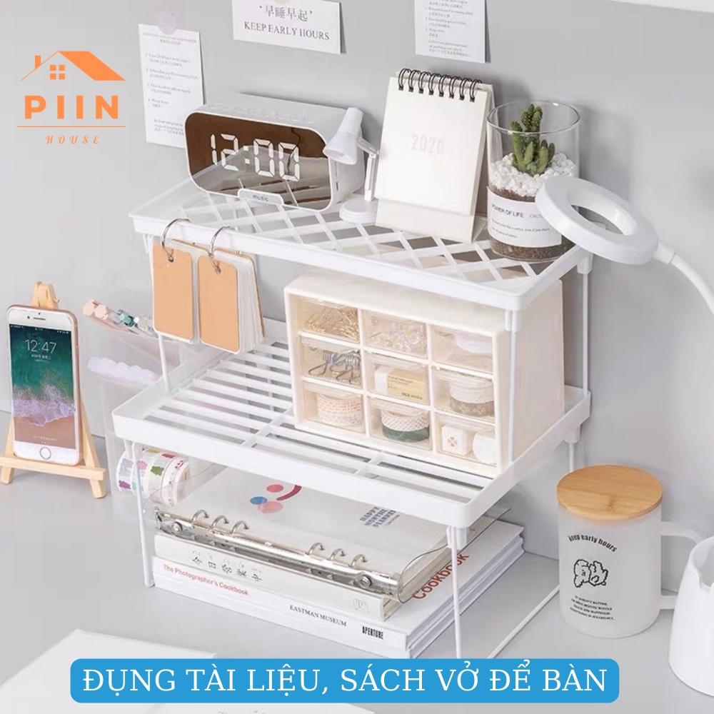 Kệ đựng đồ đa năng PIIN HOUSE có thể gấp gọn, dễ dàng vệ sinh, đặt bàn học/ phòng bếp có thể xếp thành 2 tầng