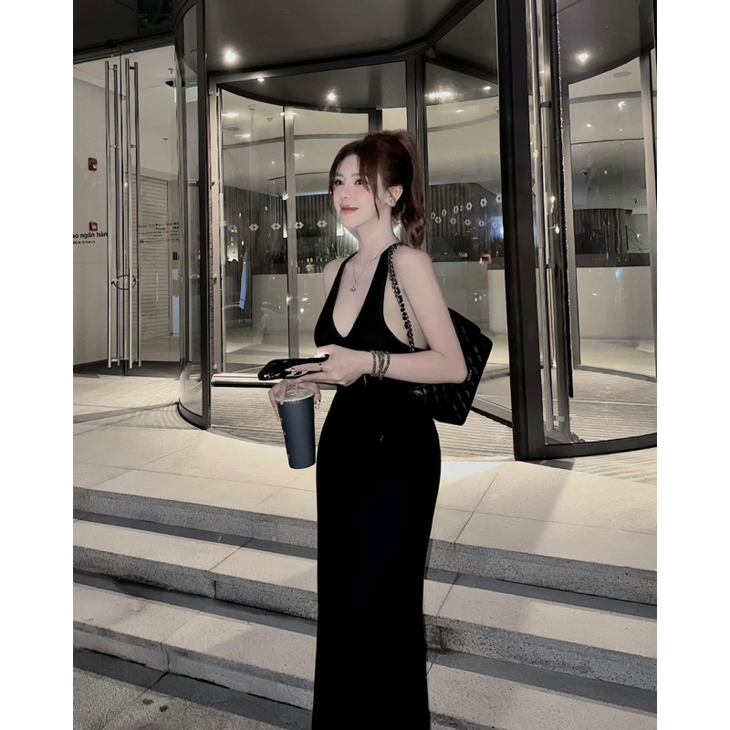 Đầm maxi 3 lỗ khoét hở lưng nữ ,váy nữ dài có mút ôm body