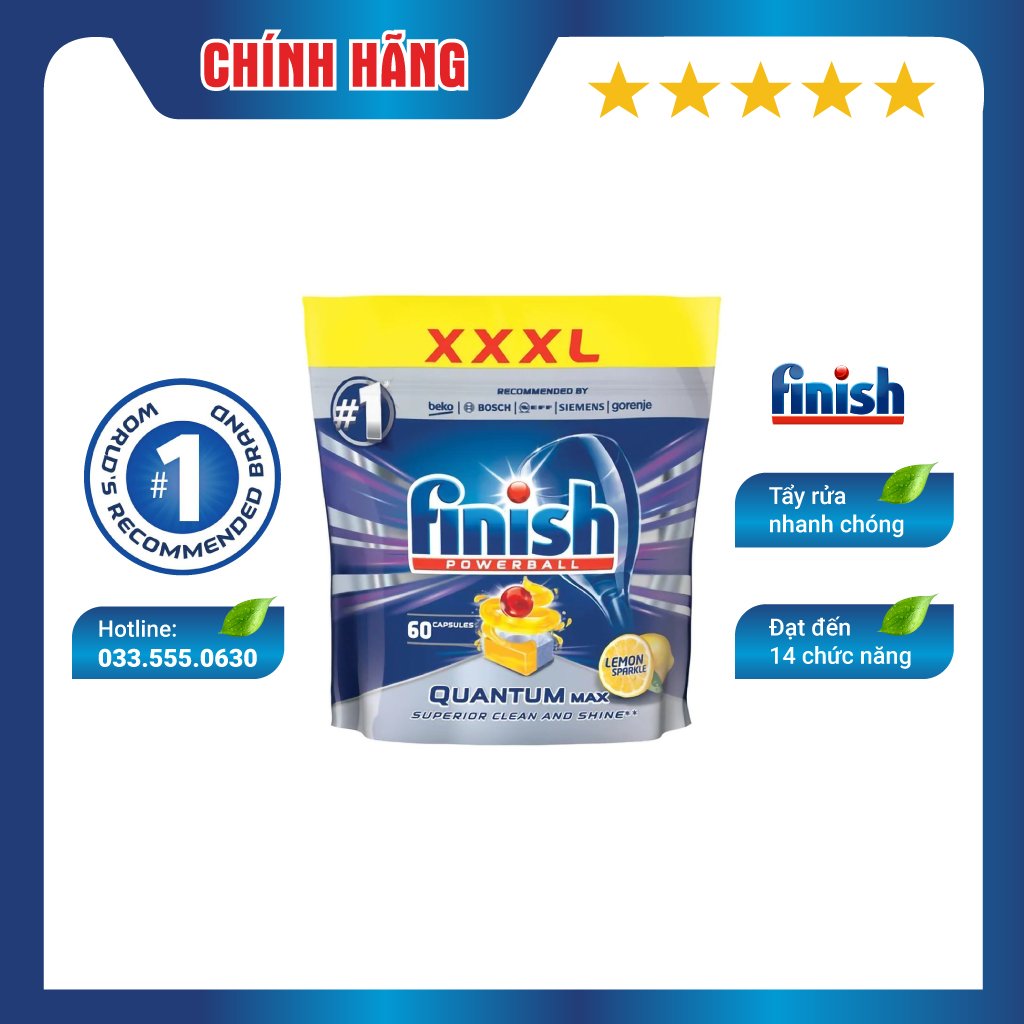 Viên rửa chén bát Finish Cao cấp Quantum Max 60 viên Finish EU