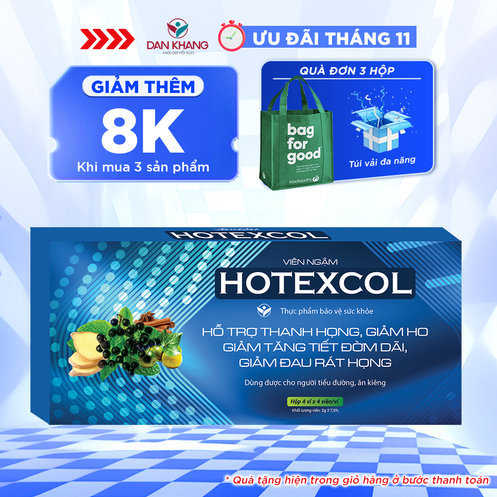 Viên Ngậm Thanh Họng Hotexcol Dân Khang Hộp 4 vỉ x 4 viên