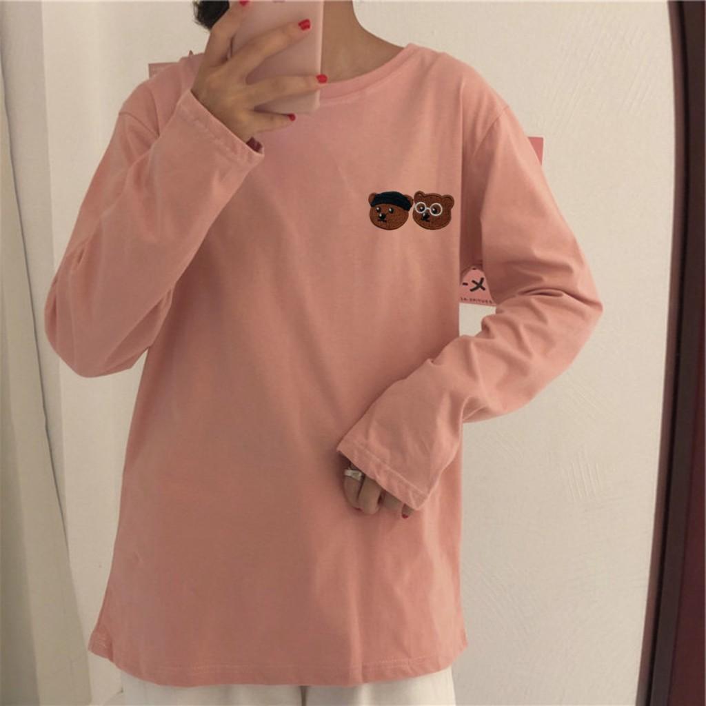 Áo Thun Tay Dài Unisex Thêu ĐẦU GẤU Thu Đông