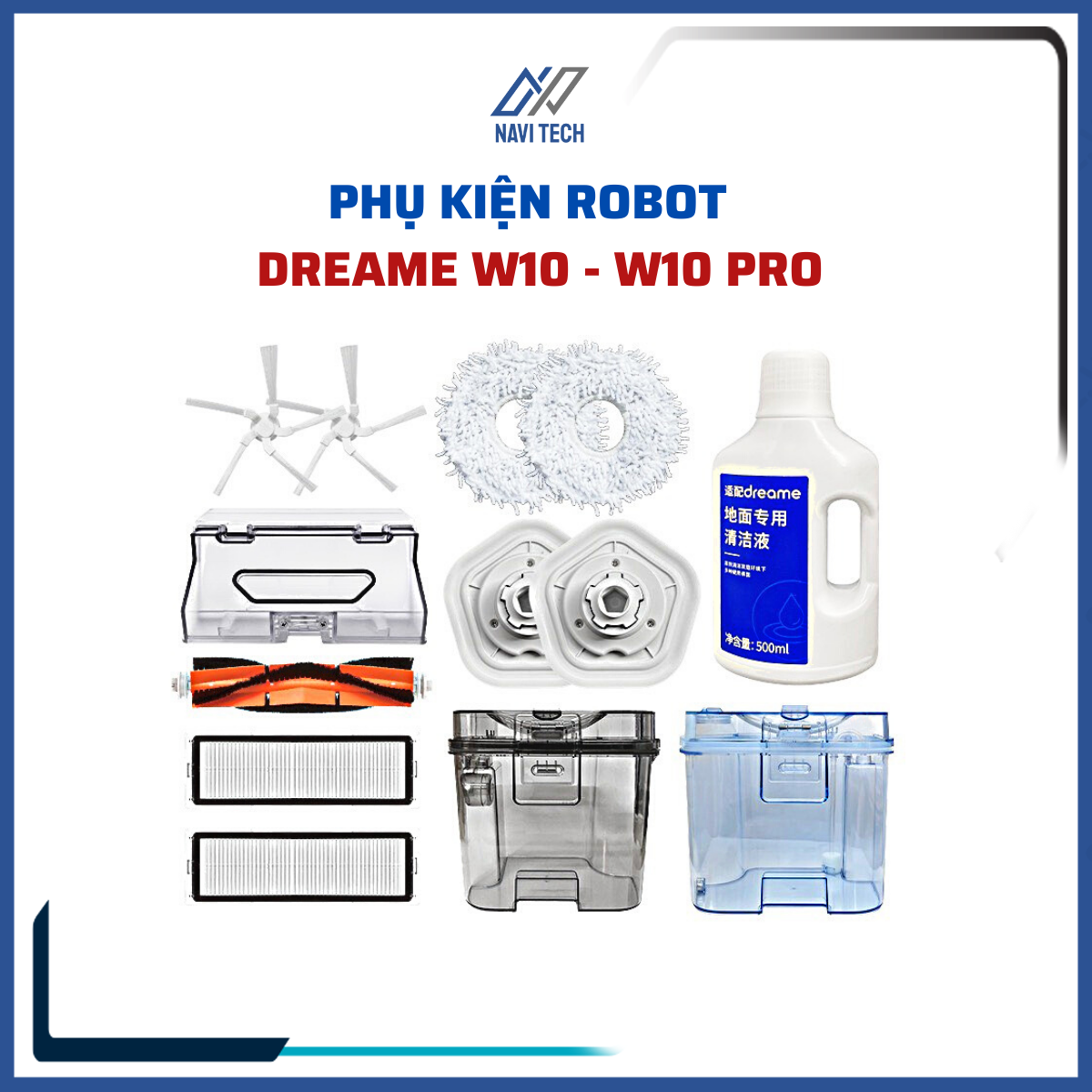 Phụ kiện cho khăn, chổi cạnh, chổi chính, chổi giữa, lọc bụi, Robot hút bụi lau nhà Dreame W10, W10 Pro