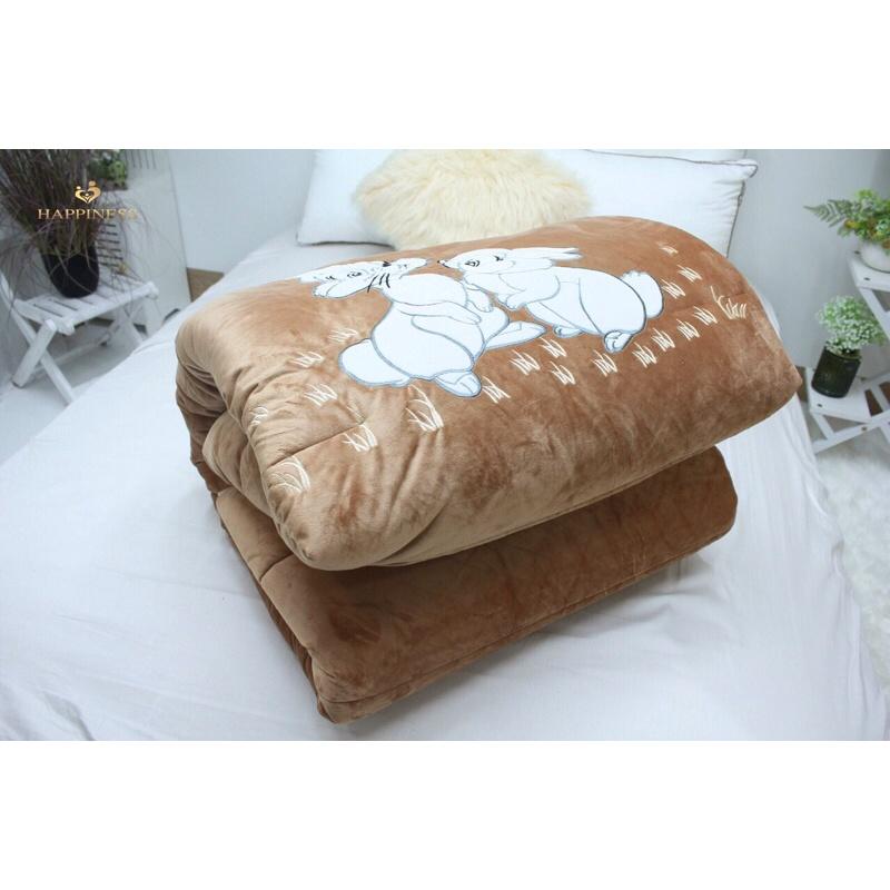 Chăn lông thỏ thêu happiness 2mx2m3
