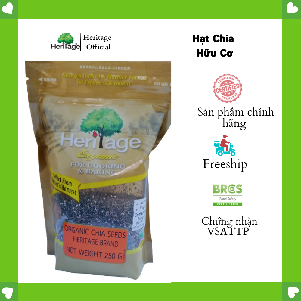 Hạt Chia Hữu Cơ Heritage Nguyên Liệu Úc cung cấp chất xơ, Omega 3 gói 205gr - Chia Seeds Organic