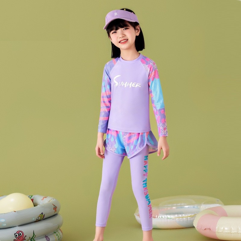 Bộ bơi rời bé gái set3 món - Tím MS202099