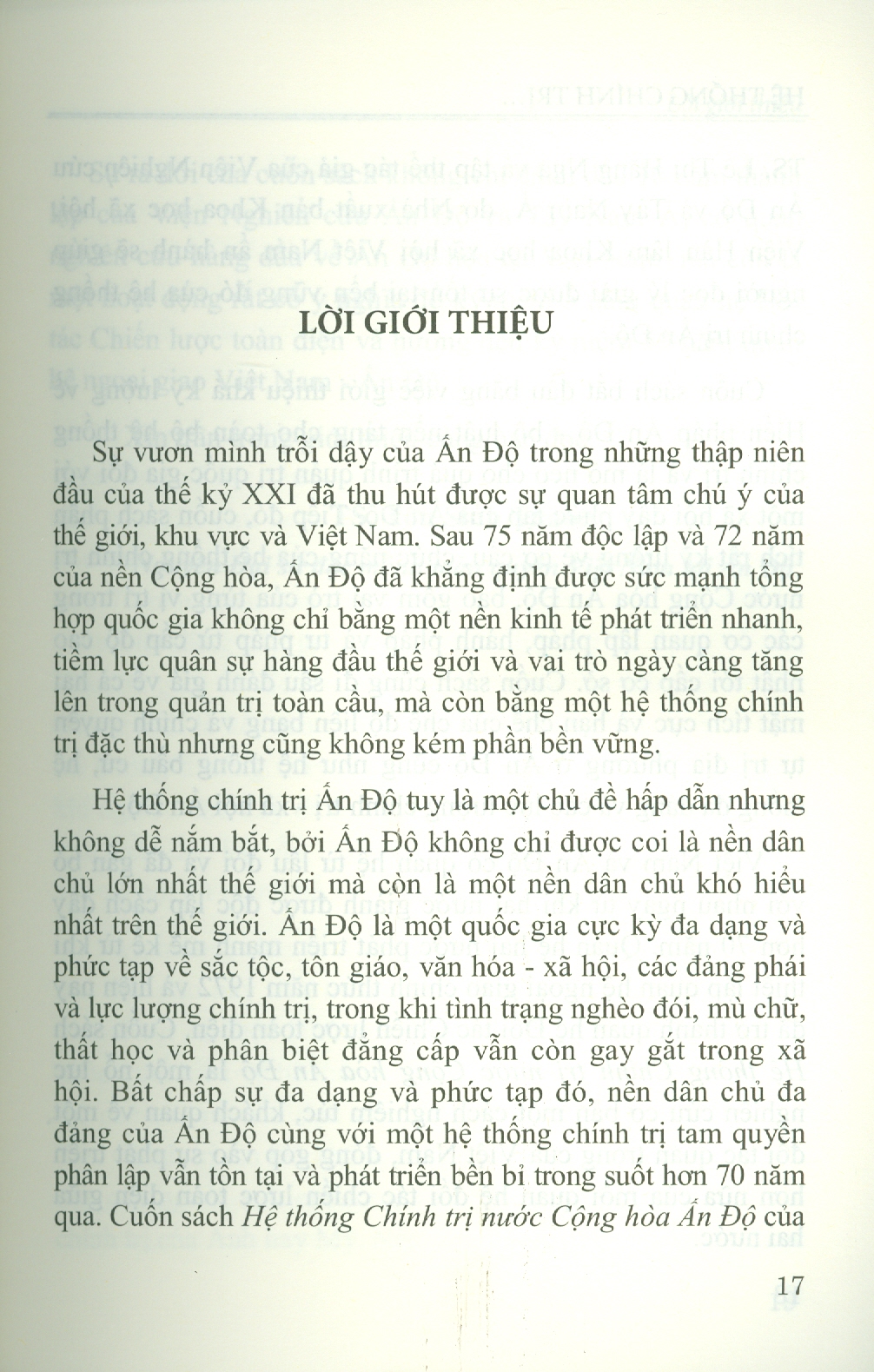 Hệ Thống Chính Trị Nước Cộng Hòa Ấn Độ (Sách chuyên khảo)