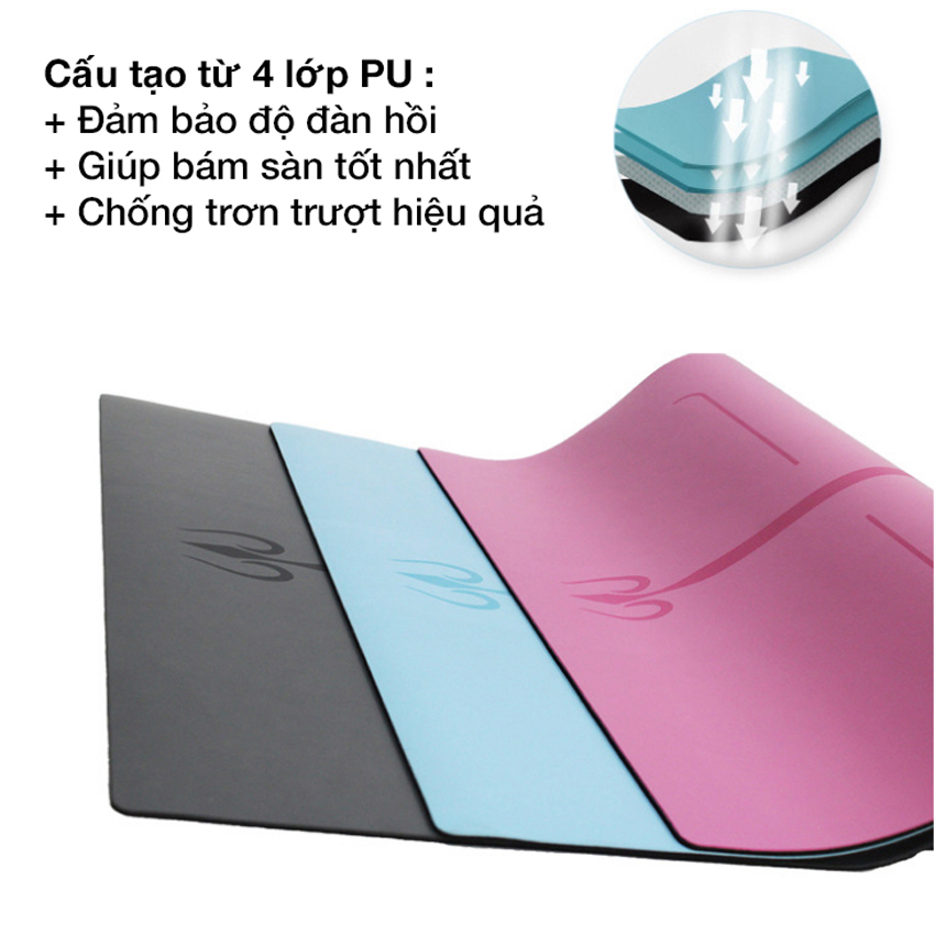 Combo 4 Sản Phẩm Hỗ Trợ Giảm Eo - YOGA QG: 1 Thảm Tập Yoga Định Tuyến + 1 Khăn Trải Thảm + 1 Dụng Cụ Tập Bụng Hình Chữ T Có Đế Hút Chân Không + Bộ 5 Dây Kháng Lực