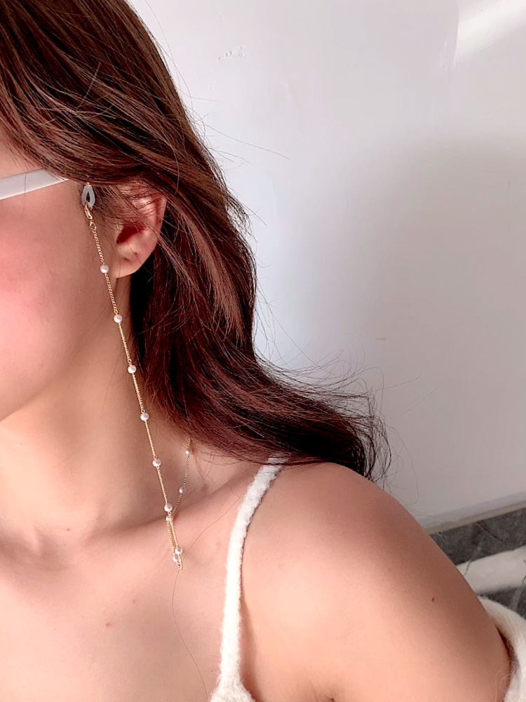 Dây đeo gọng kính chuỗi hạt châu trắng nhỏ đẹp phong cách cá tính unisex phụ kiện đeo khẩu trang đeo tai nghe không dây