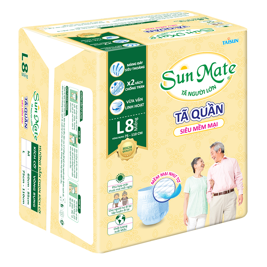 Tã Quần Người Lớn Sunmate Mềm Mại L8 (8 Miếng)