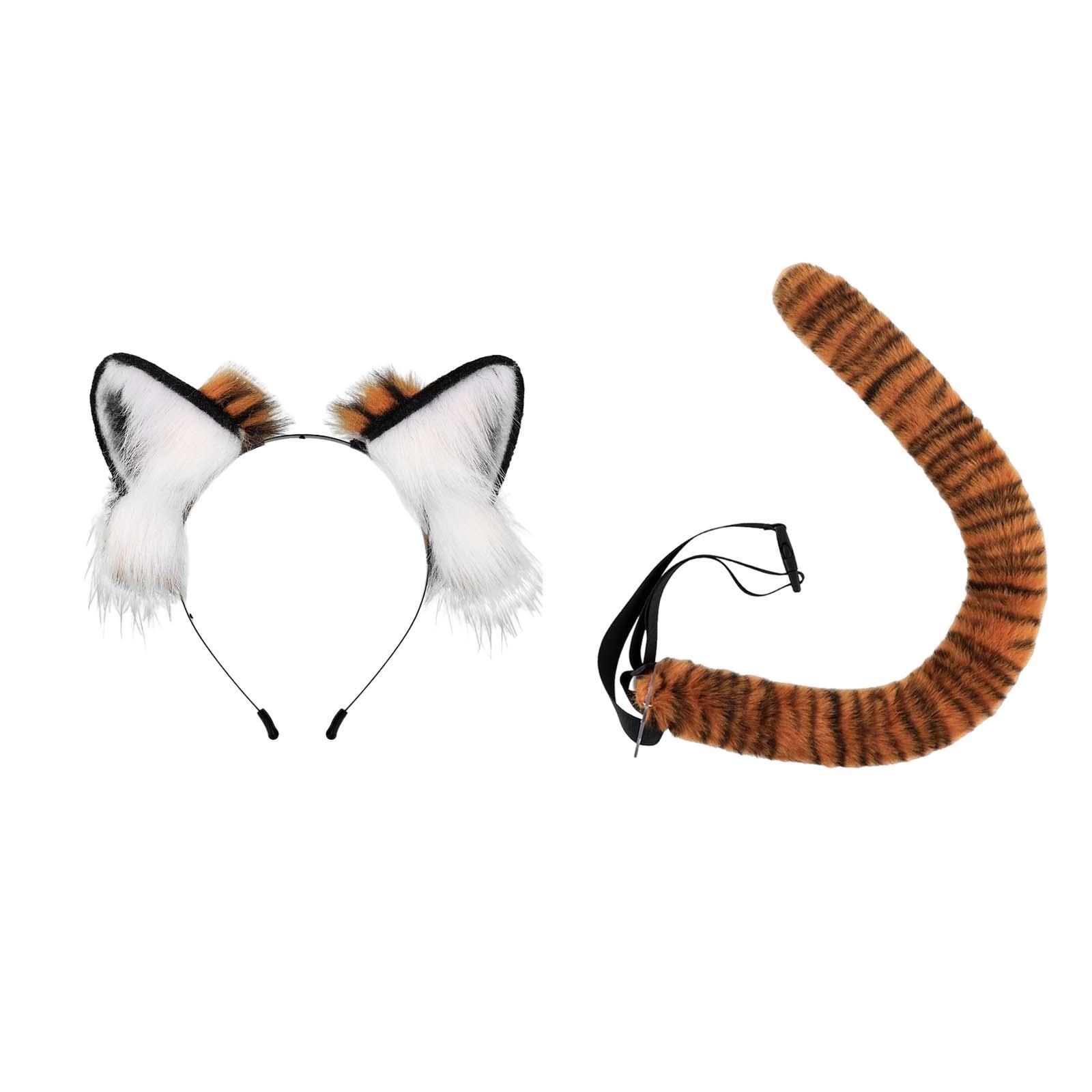 Tiger Ears and Tail Set Ears Headband Props Dress up Costume Set for Prom