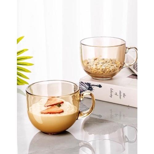 Set 2 Cốc Ly Thuỷ Tinh Hổ Phách Màu Nâu Vàng Chịu Nhiệt 480 Ml Dùng Để Ăn Sáng - Ngủ Cốc Tiện Lợi