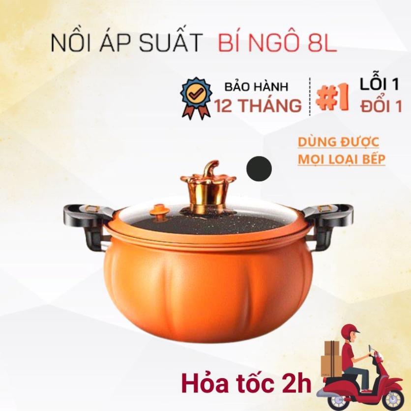 Nồi áp suất Chống Dính Bí Ngô cao cấp 8L Thông Minh, Nồi Hầm 4 In 1 đa zi năng dành cho bếp từ Và Bếp Từ