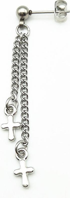 Bông tai khuyên tai idol 2 sợi mắt xích chữ thập cách điệu style Unisex Hàn Quốc