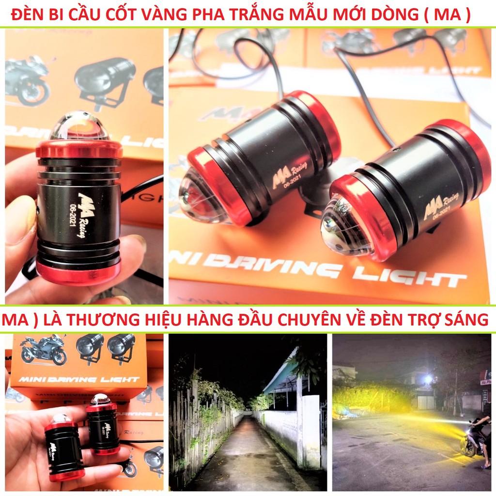 Đèn trợ sáng mini xe máy 2 chế độ cốt vàng pha trắng viền đỏ mẫu mới