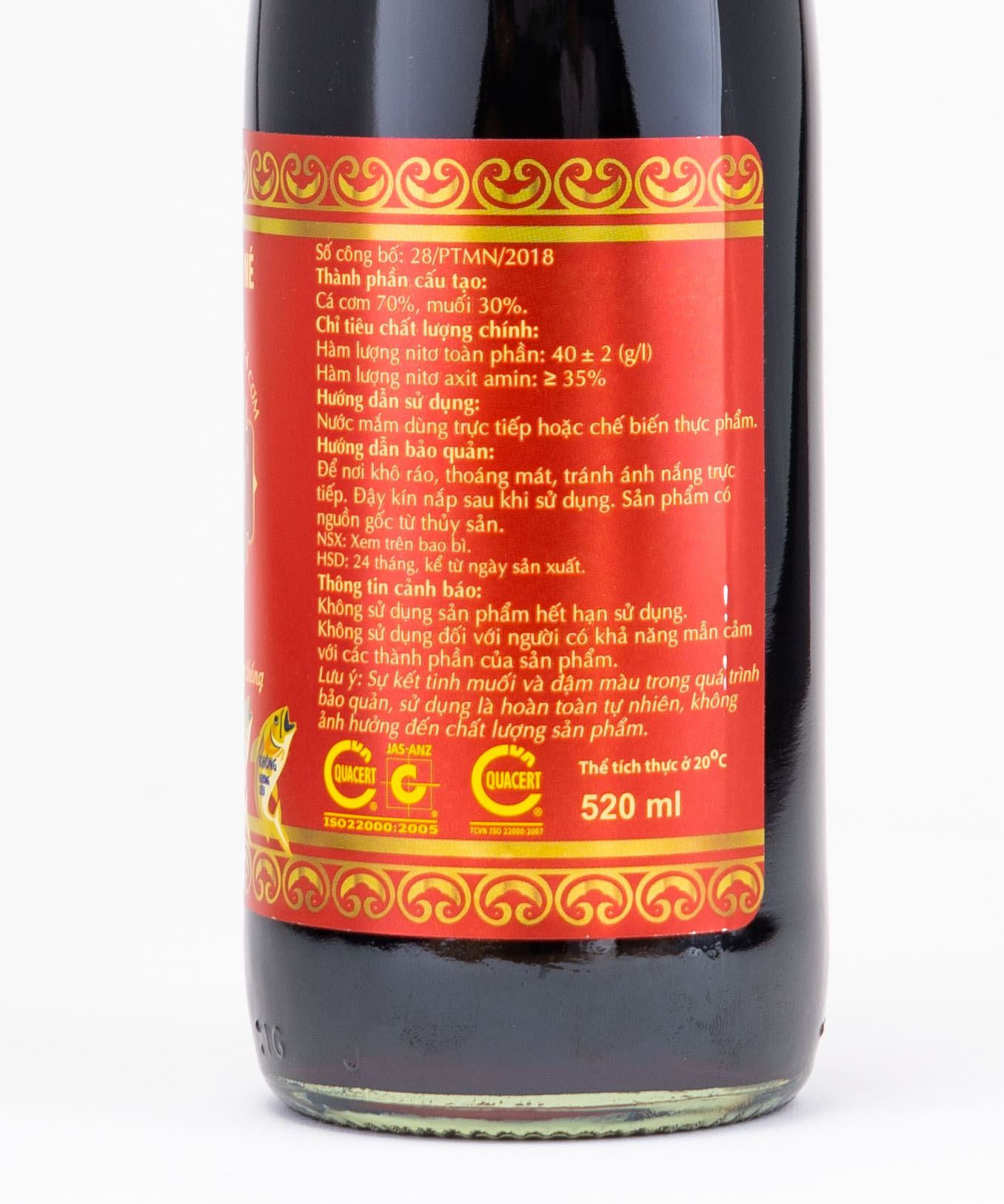 Nước Mắm Cá Cơm Truyền Thống có US FDA Xuất Khẩu Suchi 40N 520ml