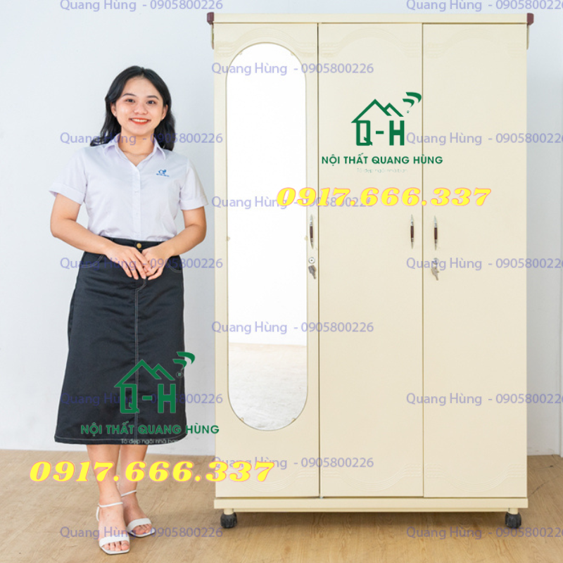 TỦ SẮT ĐỰNG QUẦN ÁO 3 CÁNH KEM TH181 -VR DÀNH CHO GIA ĐÌNH - TỦ THÁO LẮP