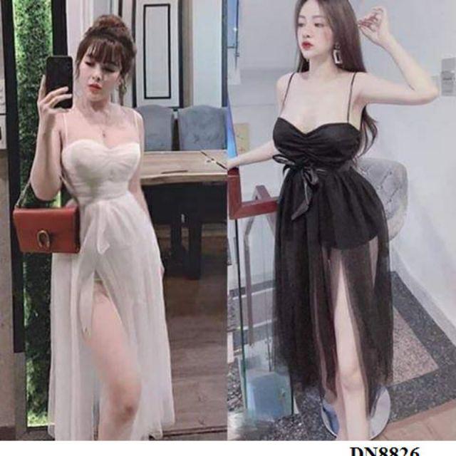 Đầm voan cúp 2 dây rút ngực sexy