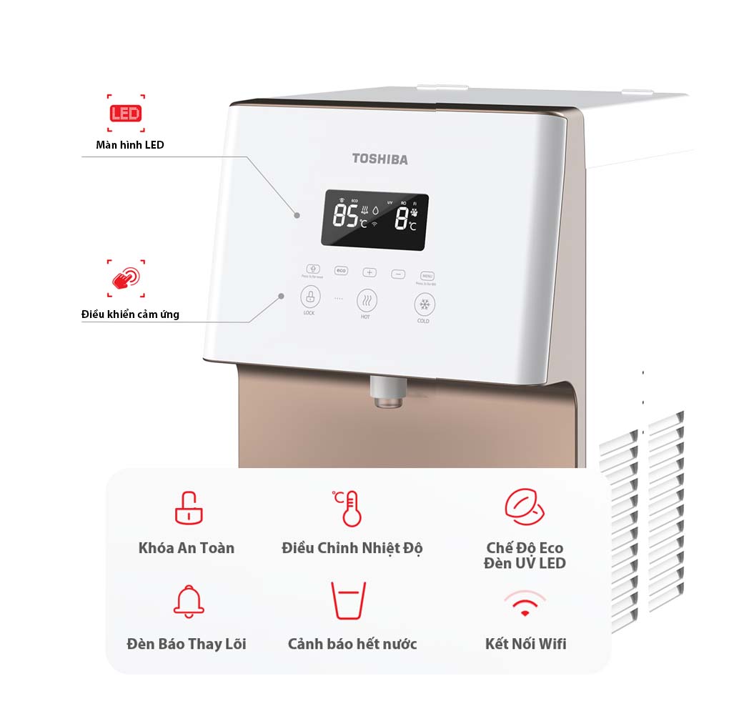 Máy lọc nước nóng lạnh Toshiba TWP-W1630SVN - Hệ thống 7 lõi lọc - Diệt khuẩn bằng tia UV và RO - Tự động báo thay lõi - Hàng chính hãng