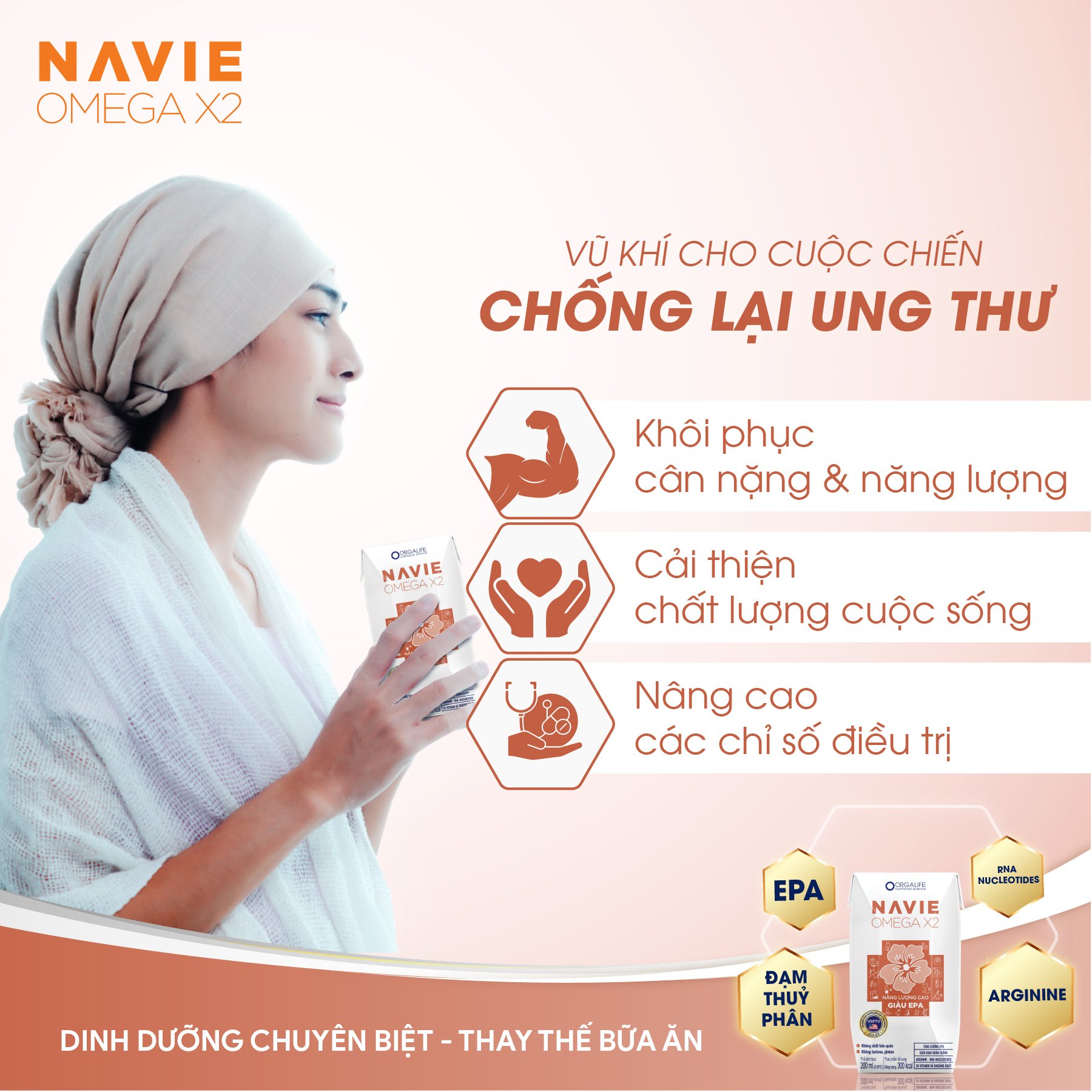 Lốc 3 Hộp thực phẩm dinh dưỡng y học Navie Omega X2 - Dinh dưỡng chuyên dùng hỗ trợ phục hồi nhanh cho bệnh nhân Ung Thư